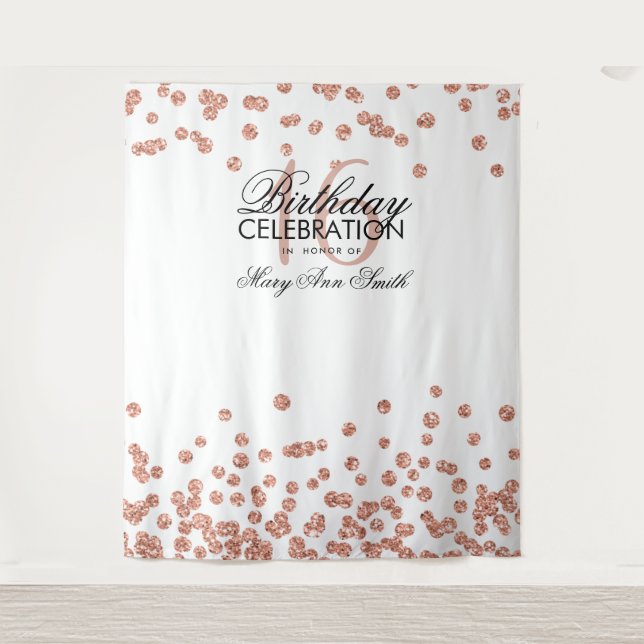 Backdrop Sweet 16 Rose Gold Glitter Confetti (Front)