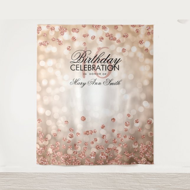 Backdrop Sweet 16 Rose Gold Lights Confetti (Front)