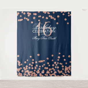 Backdrop Sweet 16 Rose Gold Navy Glitter Confetti