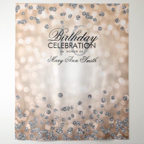 Backdrop Sweet 16 Rose Gold Silver Lights Confetti