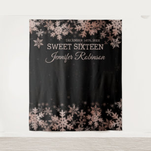 Backdrop Sweet 16 Rose Gold Winter Snowflakes