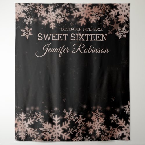 Backdrop Sweet 16 Rose Gold Winter Snowflakes