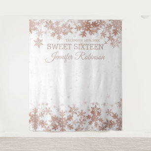 Backdrop Sweet 16 Rose Gold Winter Snowflakes