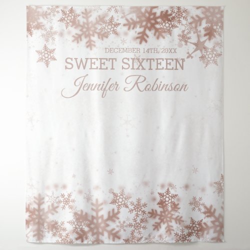 Backdrop Sweet 16 Rose Gold Winter Snowflakes