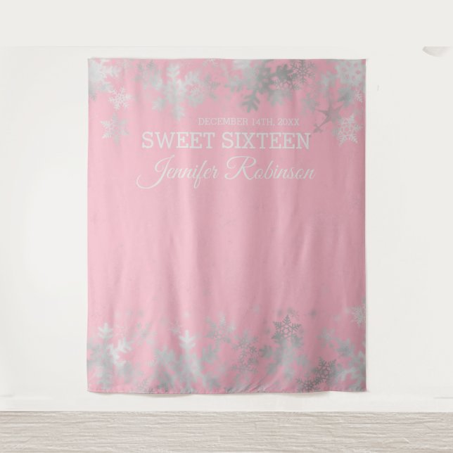 Backdrop Sweet 16 Silver Blush Winter Snowflakes (Front)