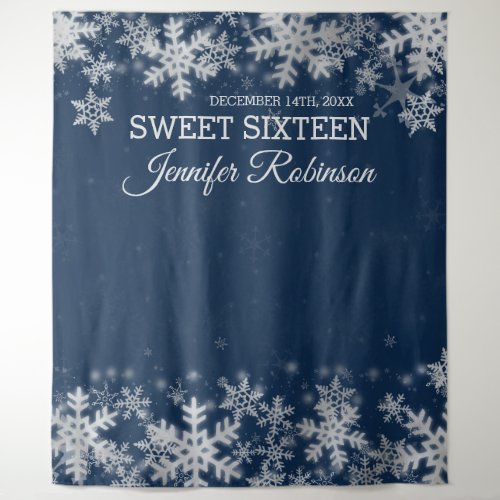 Backdrop Sweet 16 Silver Navy Winter Snowflakes