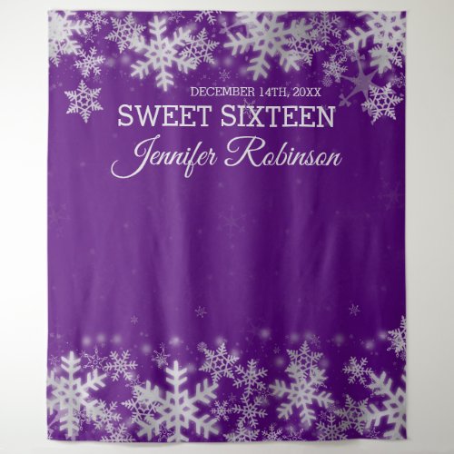 Backdrop Sweet 16 Silver Purple Winter Snowflakes