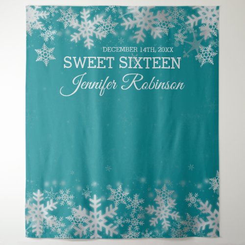 Backdrop Sweet 16 Silver Teal Winter Snowflakes