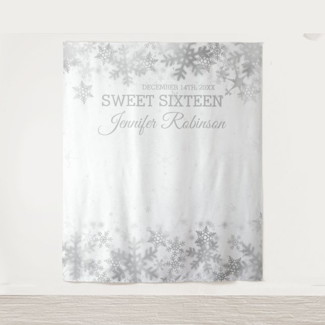 Backdrop Sweet 16 Silver Winter Snowflakes (Front)