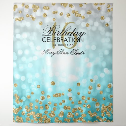 Backdrop Sweet 16 Teal Ombre Gold Lights Confetti