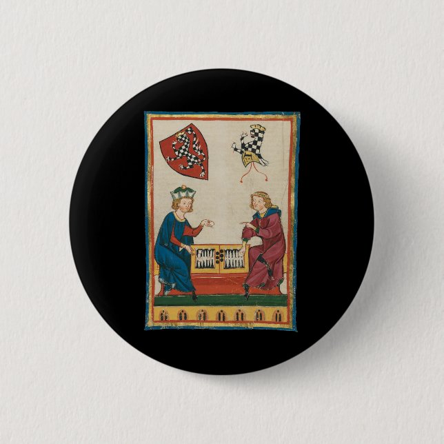 Backgammon Game, 14th Century Medieval Art Button (Front)