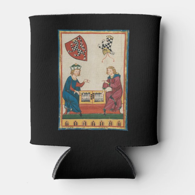 Backgammon Game, 14th Century Medieval Art Can Cooler (Front)
