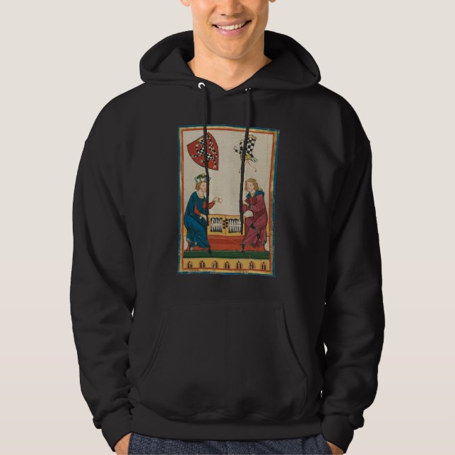 Backgammon Game, 14th Century Medieval Art Hoodie (Front)