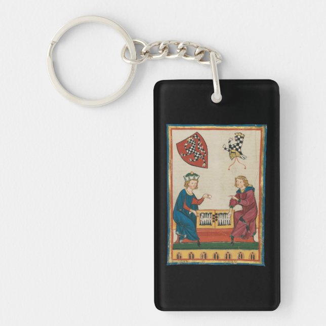 Backgammon Game, 14th Century Medieval Art Keychain (Front)