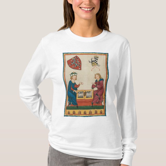 Backgammon Game, 14th Century Medieval Art T-Shirt (Front)