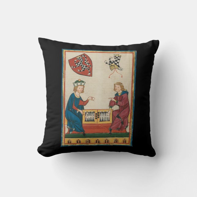 Backgammon Game, 14th Century Medieval Art Throw Pillow (Front)