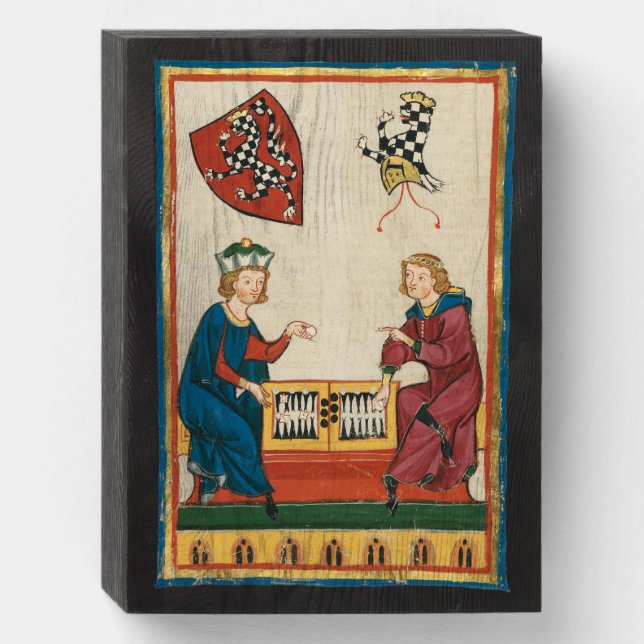Backgammon Game, 14th Century Medieval Art Wooden Box Sign (Front Vertical)