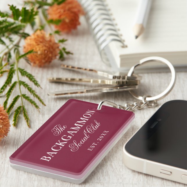 Backgammon Social Club Red Keychain (Front Right)