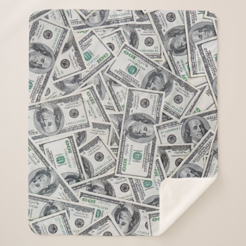 Background 100 Dollar Bills Sherpa Blanket