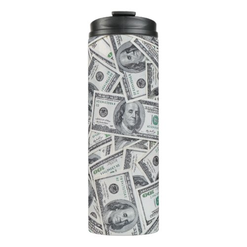 Background 100 Dollar Bills Thermal Tumbler