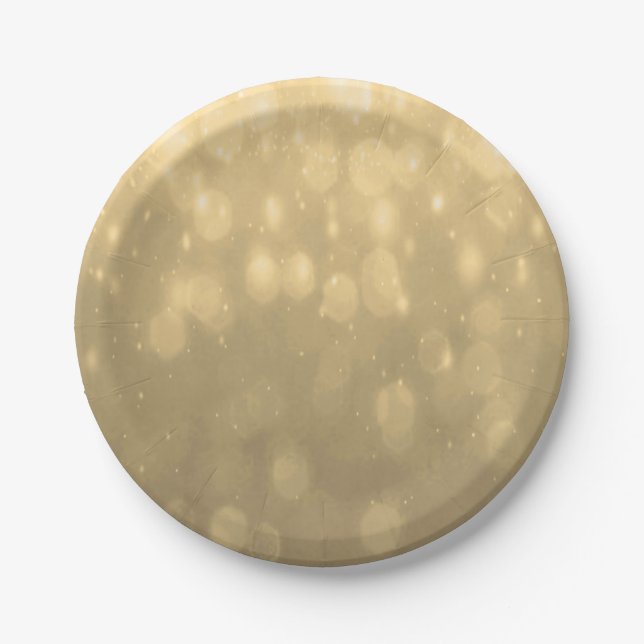 Background - Gold Bokeh Glitter Lights Paper Plates (Front)