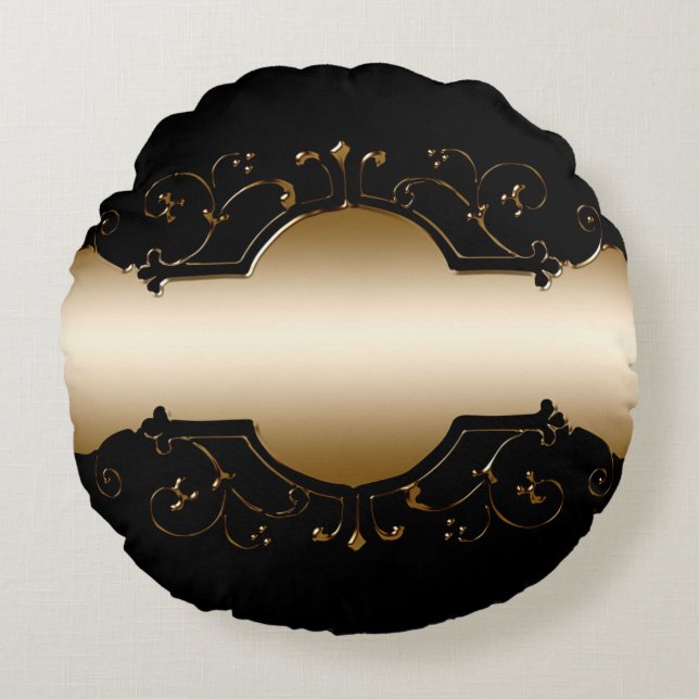 Background image gold frame black round pillow (Front)