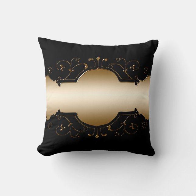 Background image gold frame black throw pillow (Front)