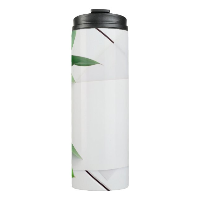 Background leaves white wood card thermal tumbler (Front)