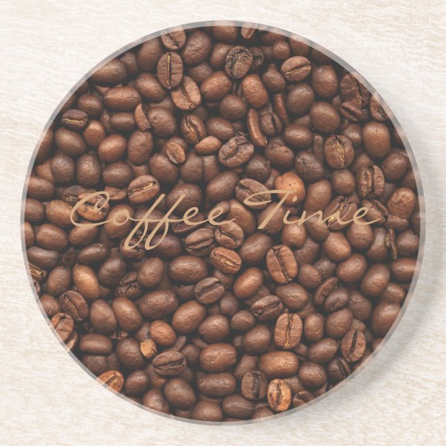 Background Of Coffee Beans Sandstone Coaster (Front)