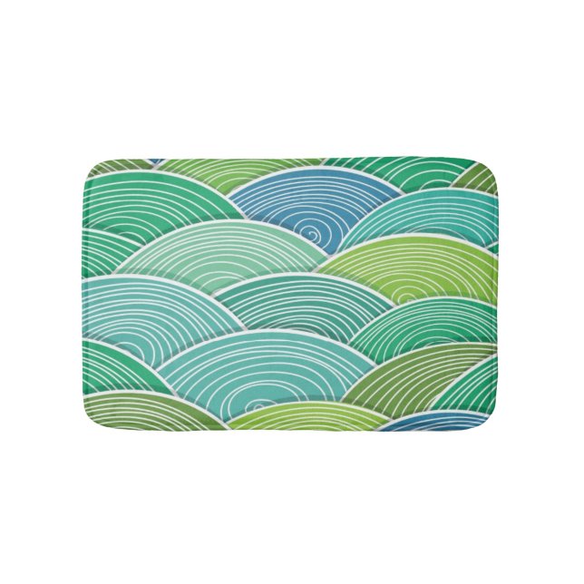 Background of curled abstract green waves bathroom mat (Front)
