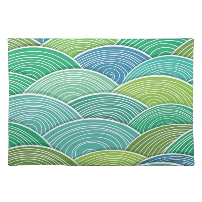 Background of curled abstract green waves cloth placemat (Front)