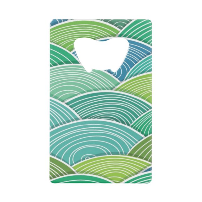 Background of curled abstract green waves credit card bottle opener (Front)
