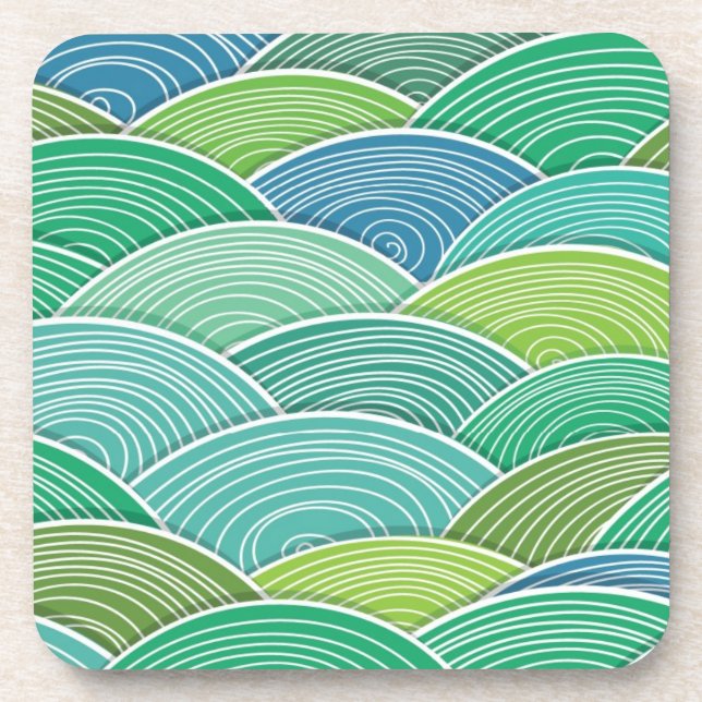 Background of curled abstract green waves drink coaster (Front)