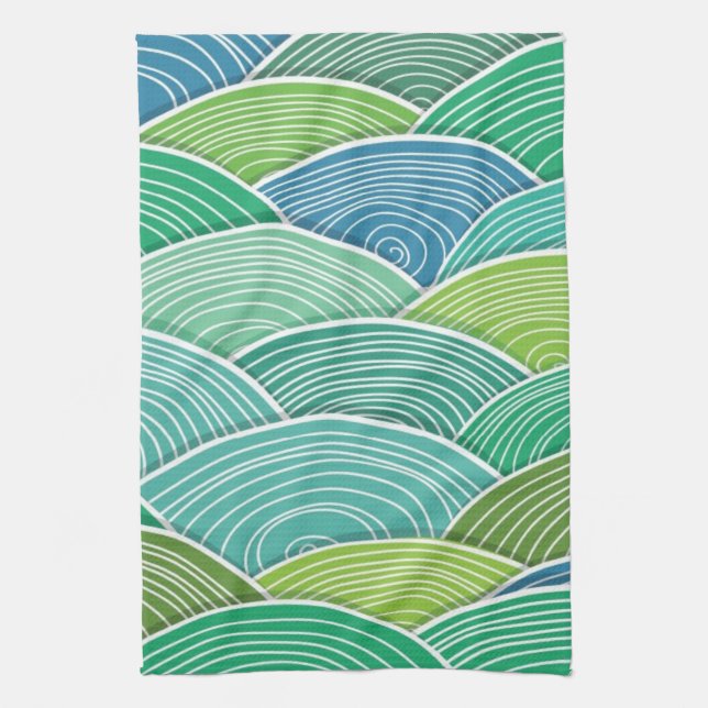 Background of curled abstract green waves kitchen towel (Vertical)