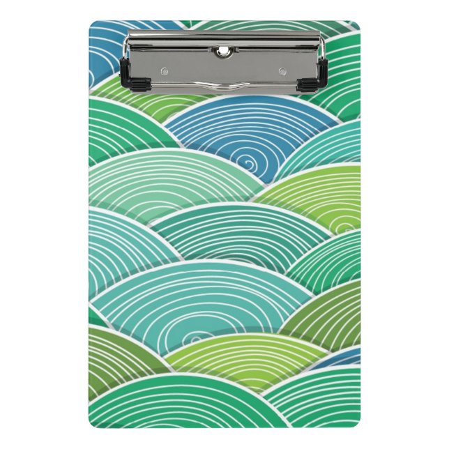 Background of curled abstract green waves mini clipboard (Front)