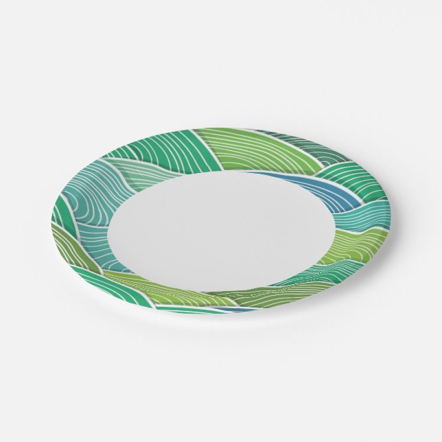 Background of curled abstract green waves paper plates (Angled)