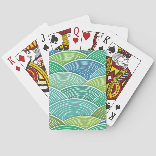 Background of curled abstract green waves poker cards (Back)