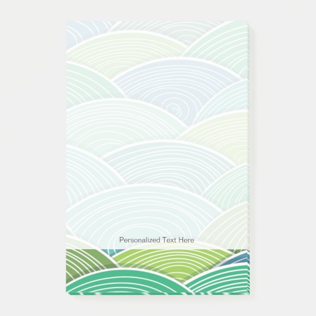 Background of curled abstract green waves post-it notes (Front)