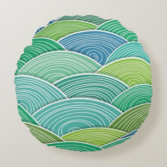 Background of curled abstract green waves round pillow (Front)