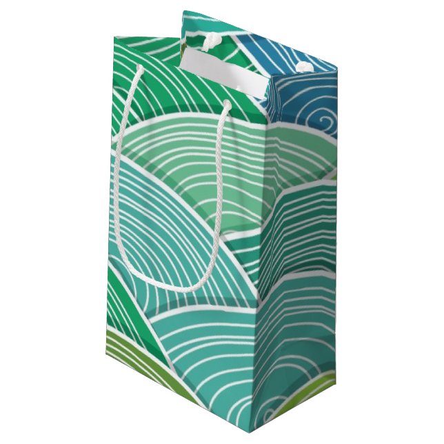 Background of curled abstract green waves small gift bag (Back Angled)
