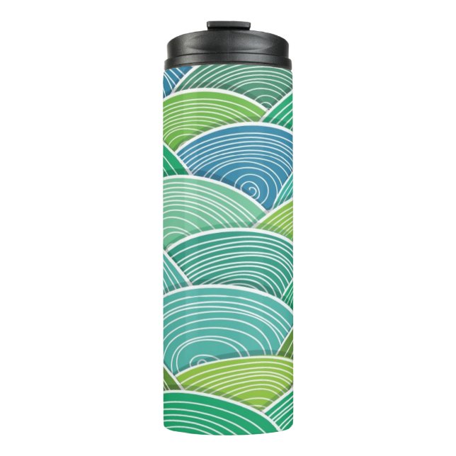Background of curled abstract green waves thermal tumbler (Front)