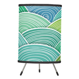 Background of curled abstract green waves tripod lamp