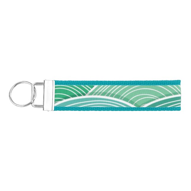 Background of curled abstract green waves wrist keychain (Keys on Left)
