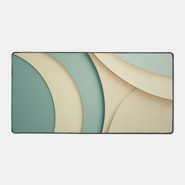 Background of curving forms in beige and green desk mat (Front)