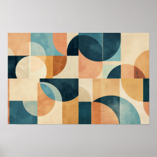 Background of geometric shapes in blues and brown poster