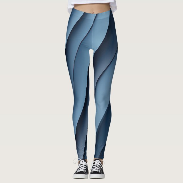 Background of overlapping shapes in blues leggings (Front)