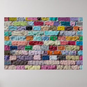Background of painted color brick wall texture poster