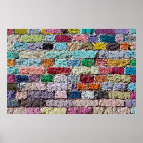 Background of painted color brick wall texture poster