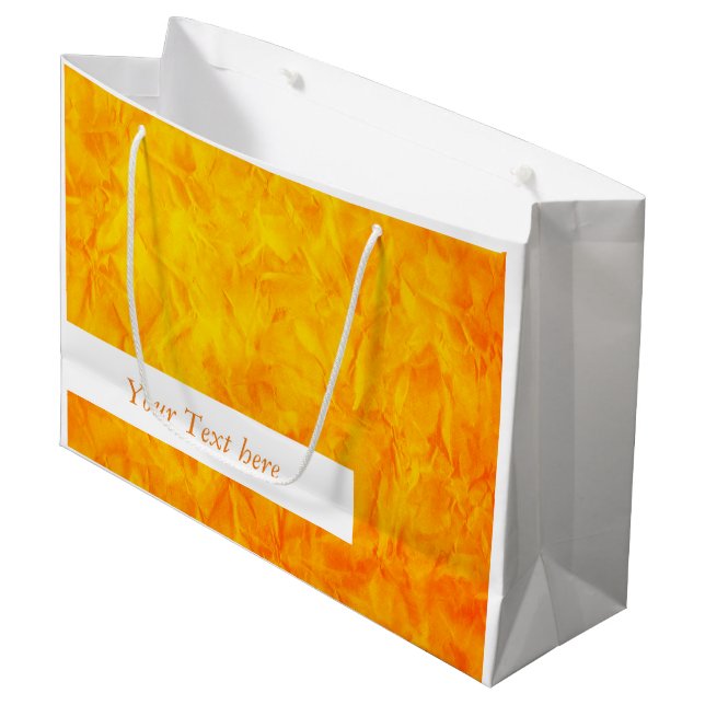 Background PAPER TEXTURE - orange yellow + text Large Gift Bag (Front Angled)