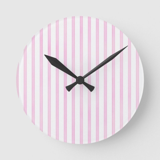 Background Pink Watercolor Stripes Round Clock (Front)